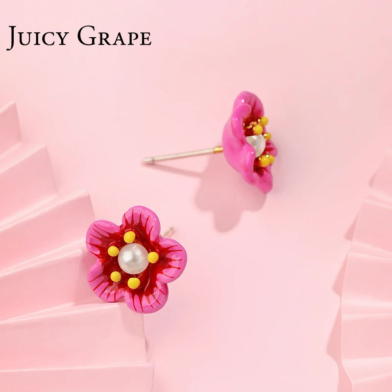 Juicy Grape Enamel Plum blossom New Stud Earrings girl Korean French Simple | Украшения и аксессуары