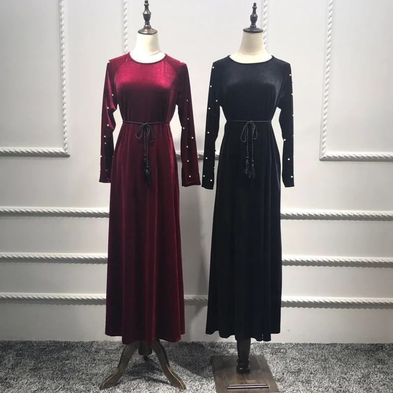 Зимнее Vestido abaya халат Дубай Арабский Кафтан мусульманский бархат хиджаб платье Катара Кафтан Абая для женщин турецкая исламская одежда