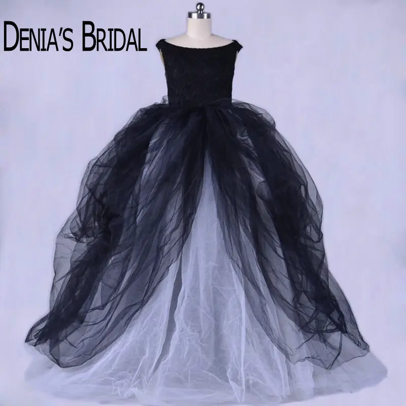 Винтажные черно-белые свадебные платья многослойная бальное платье со шлейфом