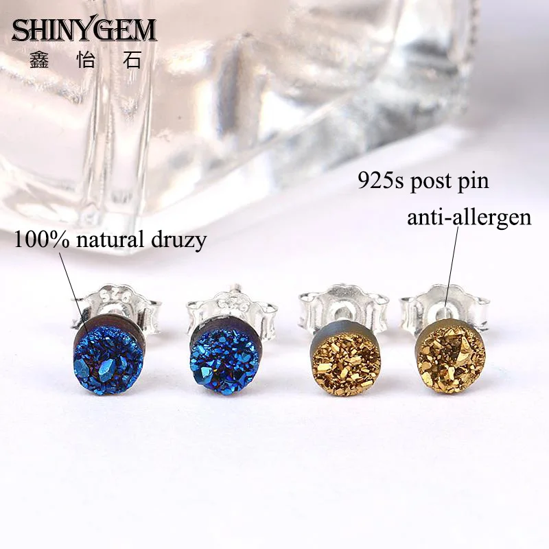 Милые изысканные круглые серьги гвоздики ShinyGem 4*4 мм с натуральным кристаллом