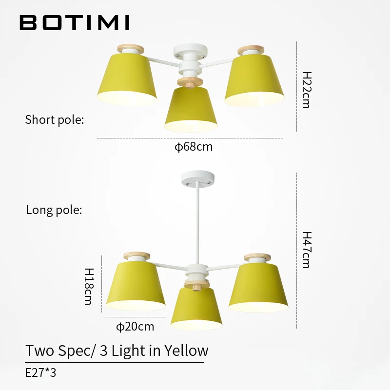 3 Light in Yellow BOTIMI красочный люстра светильник ing для гостиной светодиодный деревянный подвесной светильник Современные Люстры для спальни и кухни - Цвет абажура: 3 Light in Yellow