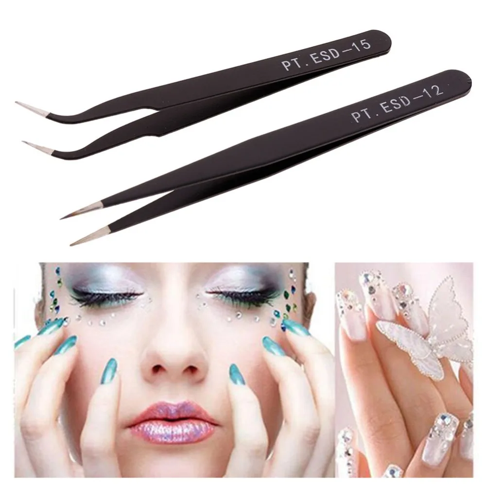 Прочные 2 шт. антистатические изогнутые прямые щипцы прецизионные паяльные
