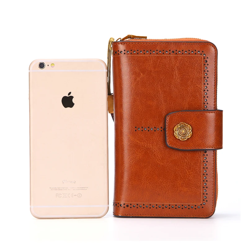 Muurdde Women Wallet Clutch Genuine Leather Wallets Female Organizer Cell Phone Clutches Money Bag Long Zipper Coin Purse Pocket
