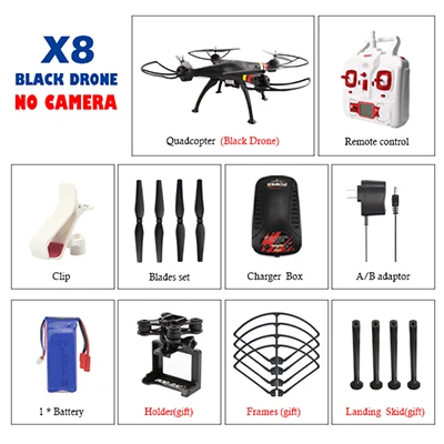 X8W Black 1Battery SYMA X8W X8HG X8HW Квадрокоптер с дистанционным управлением Drone без каких-либо Камера 2,4G 6-осевой Радиоуправляемый вертолет может поместиться Gopro/Xiaoyi/SJCAM VS MJX B3 B6 - Цвет: X8W Black 1Battery