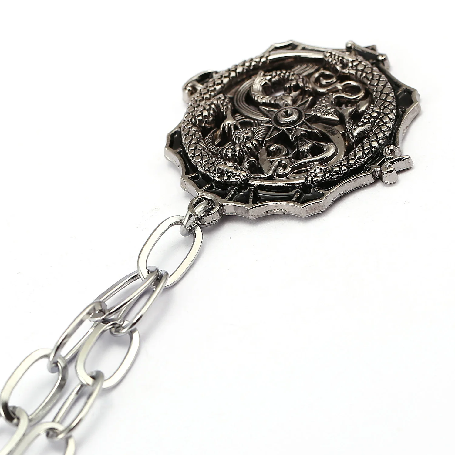 Round Dragon Totem Pendant Black Retro Punk Ethnic Wind Religious Necklace Fashion Long Cotton Rope Chain Hyperbole | Украшения и