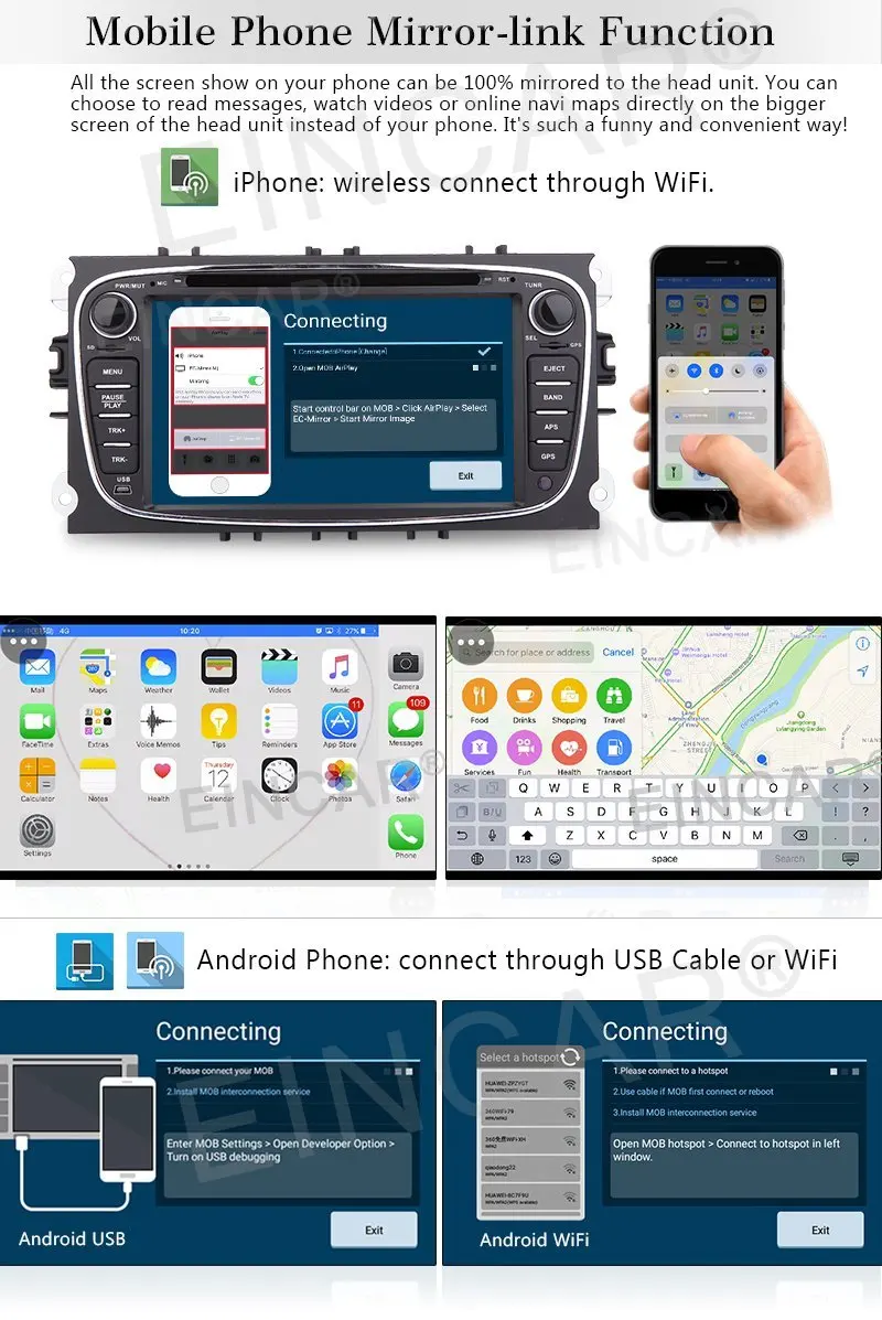 Двойной Din EinCar автомобильный стерео с Android 6 0 Marshmallow 7 ''емкостный сенсорный