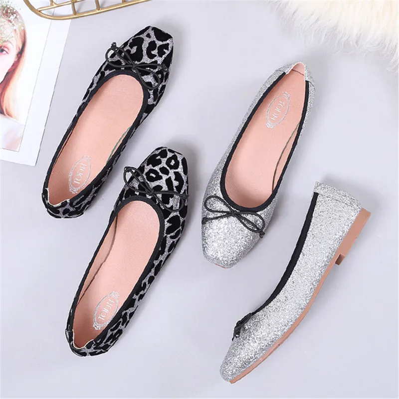 2019 Spring Summer New Women Flats Shallow Square Toe Leopard Bling Slip On Ballet Causal Fashion Ladies Shoes XWD7657 | Обувь