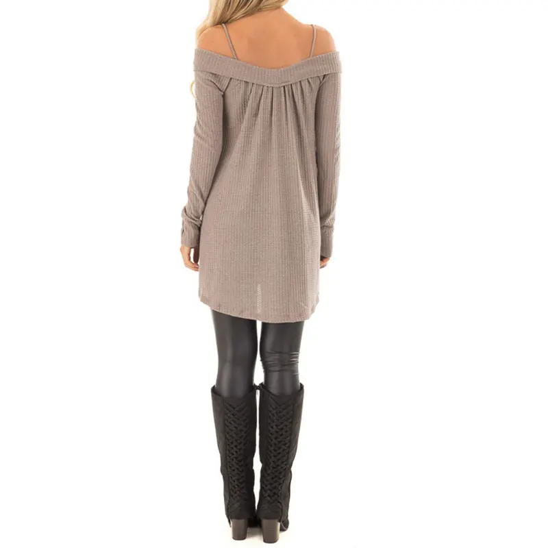 2019 Autumn Off Shoulder Sweater Ladies Long Women Winter Pullover Loose Dress Female Knitted | Женская одежда