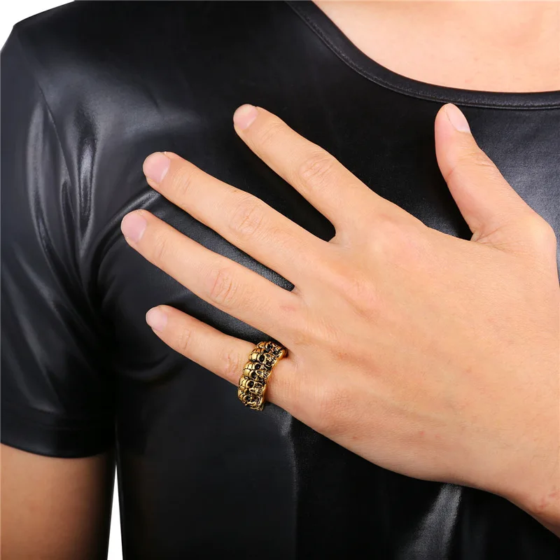 Мужское череп кольцо для панков Винтажное из нержавеющей стали 316L желтого золота