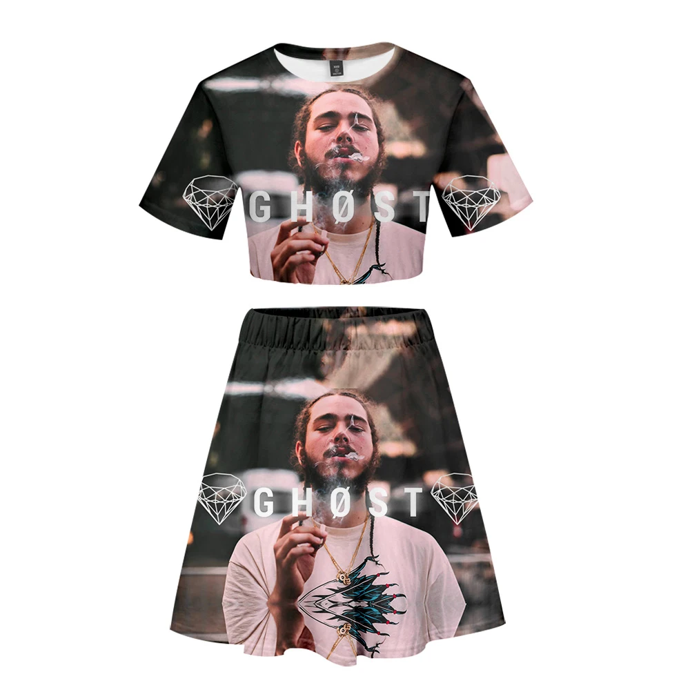 Женский комплект из двух предметов с 3D принтом Post Malone повседневный летний кроп
