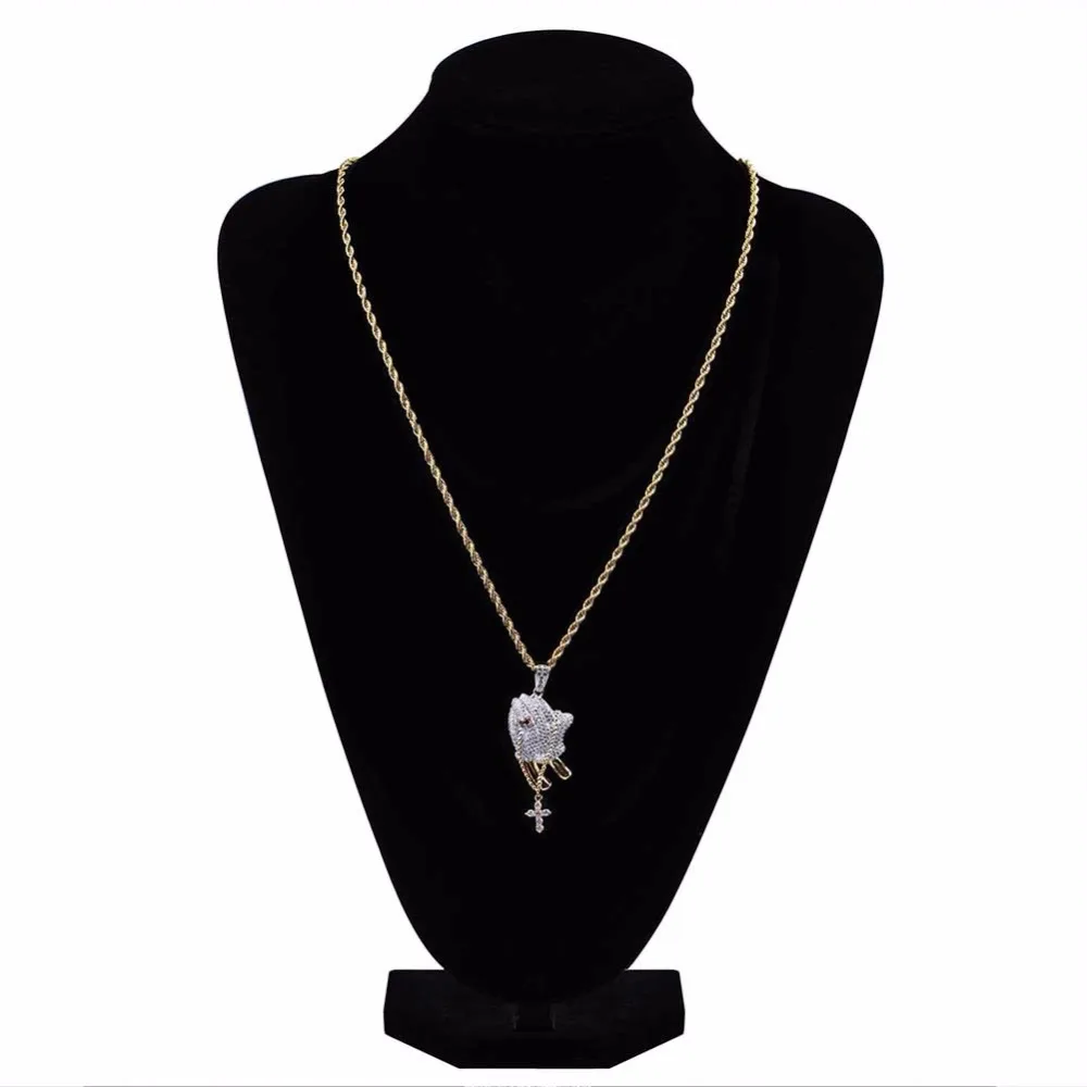Позолоченный медный CZ камень Bling Ice Out Молящиеся руки ожерелья с подвесками для мужчин хип-хоп рэппер ювелирные изделия с 24 дюймов твист-цепочкой