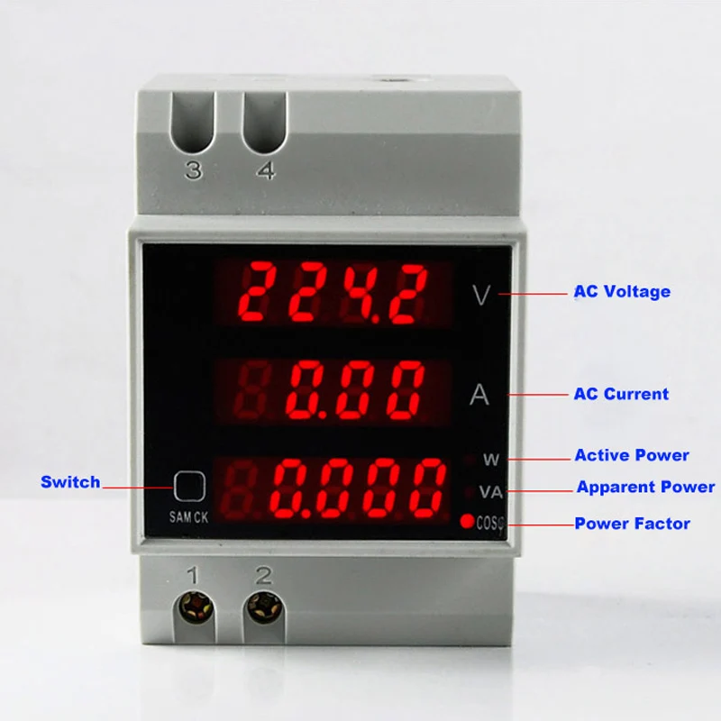 Din-рейка светодиодный вольтметр измеритель мощности активный фактор энергии