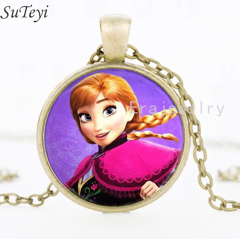 bronze SUTEYI новейшее серебряное ожерелье Эльза Анна Олаф мультфильм ювелирные изделия круглое ниспадающее ожерелье на шею девушки цепочка для ошейника для детей подарок - Окраска металла: bronze