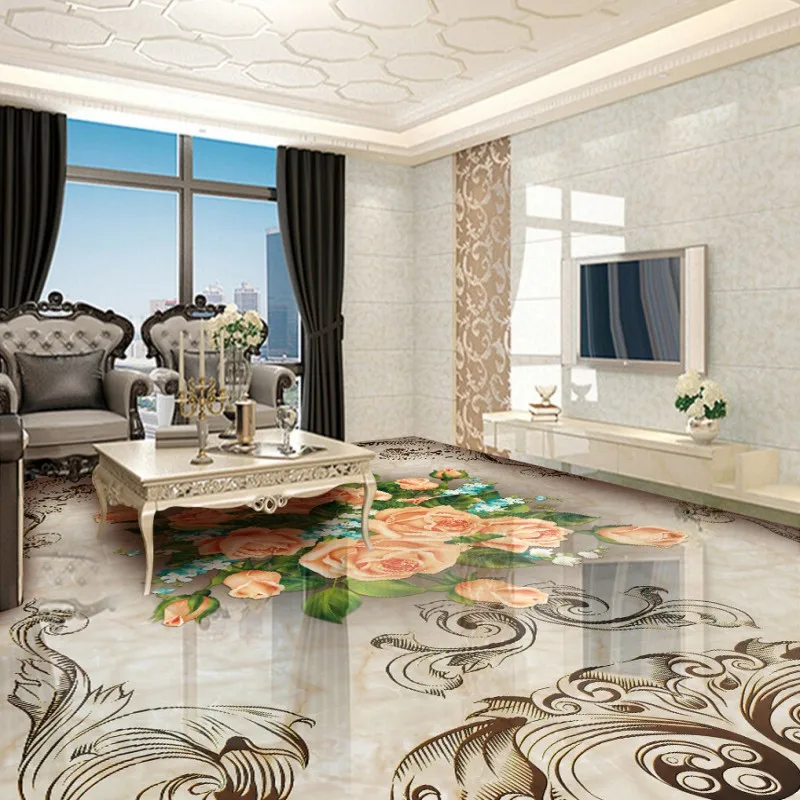 Бесплатная доставка винтажные настенные 3d обои для пола из розового мрамора на