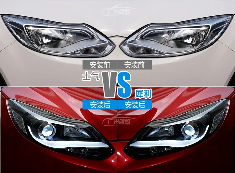 Автомобильный Стильный чехол на головную лампу для Ford Focus 2012 2013, светодиодный налобный фонарь, DRL Объектив, двойной луч, биксеноновые автомобильные аксессуары