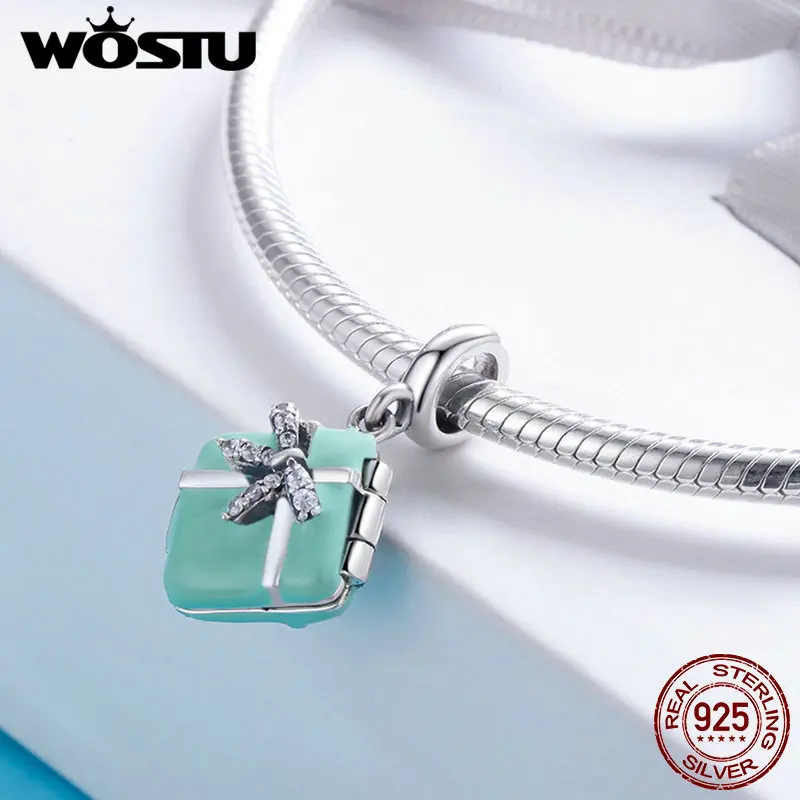 WOSTU, лидер продаж, 925 пробы, Серебряная коробка для конфет макарон, Висячие Подвески, подходят для браслетов и ожерелий, для женщин, сделай сам, ювелирное изделие, FIC663