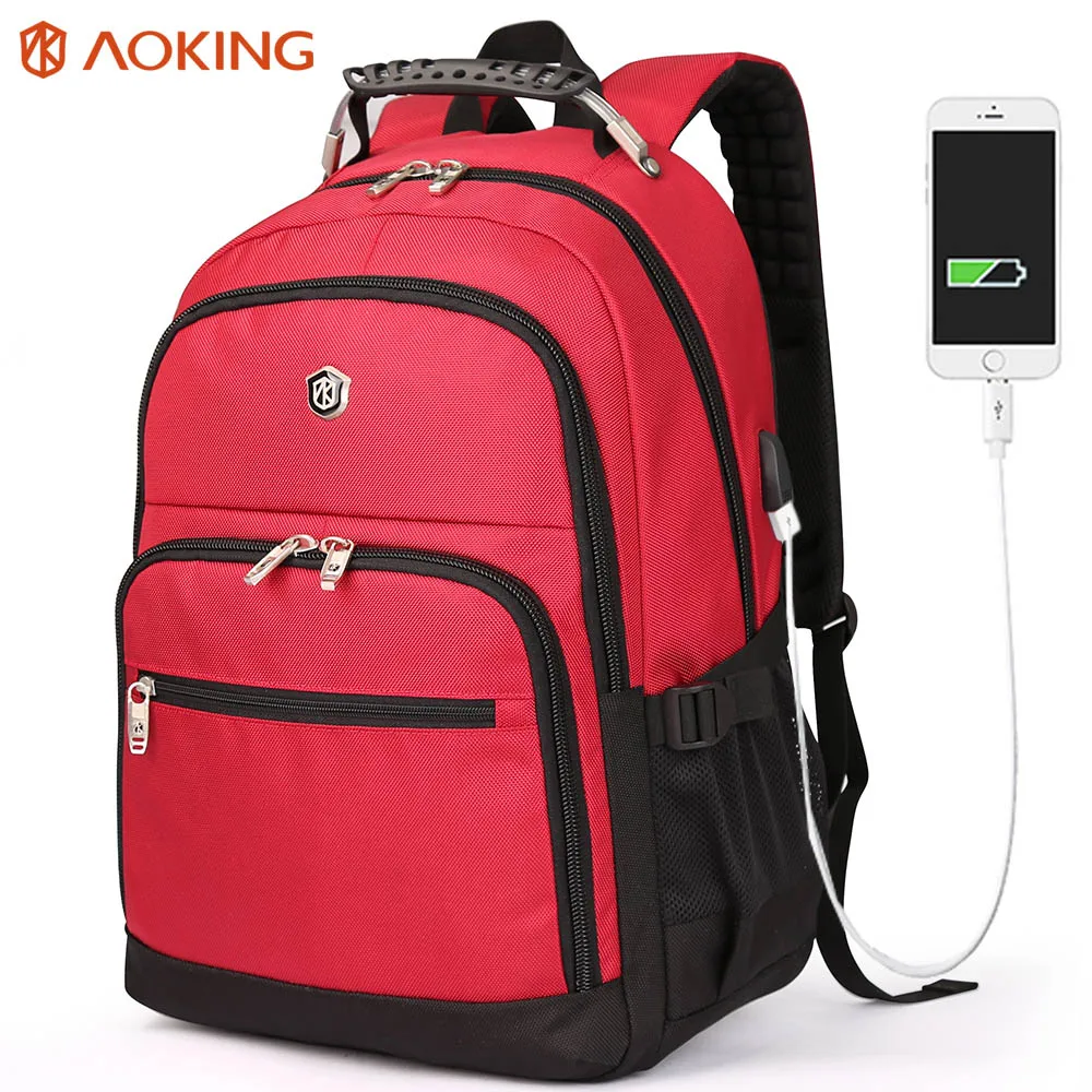 Рюкзак для ноутбука Aoking, зарядка через usb, 17 дюймов, сумки для колледжа, для подростков, большая емкость, нейлоновая воздушная подушка, мужской рюкзак для путешествий - Цвет: Red