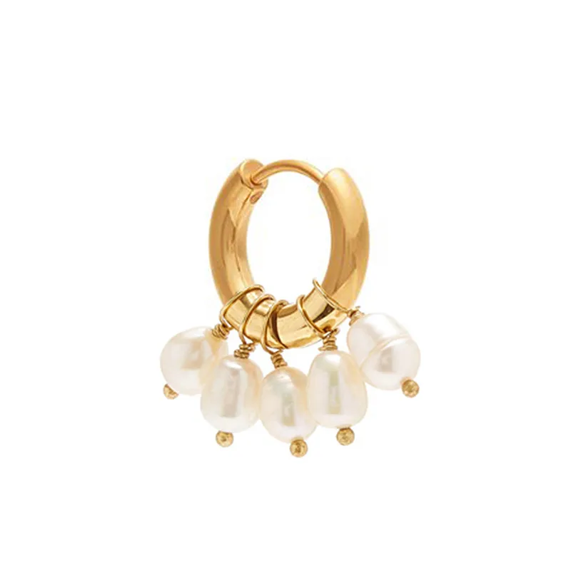 Huggie oorbellen bijoux acier inoxydable femme натуральный барочный пресноводный жемчуг круглый обруч круглые серьги для женщин ювелирные изделия - Окраска металла: 3