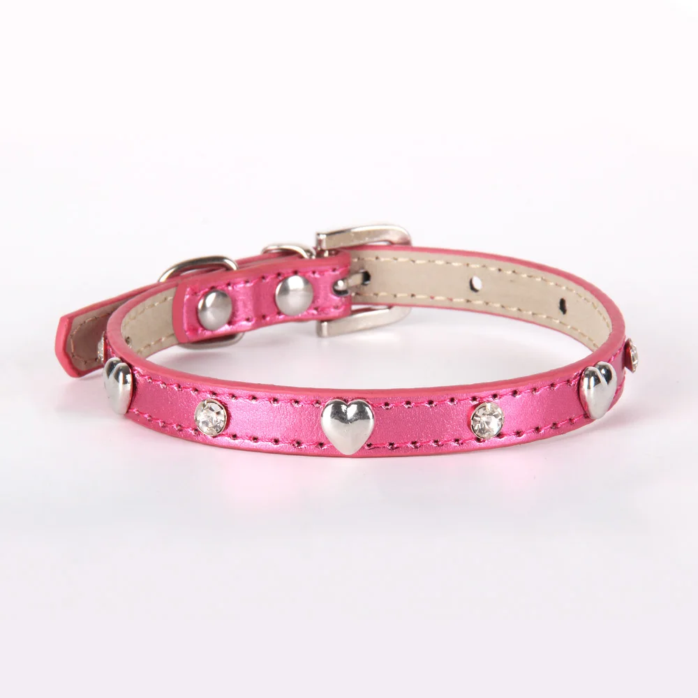 Pink Ошейник для кошек для маленьких собак, щенков из искусственной кожи, персонализированные стразы, аксессуары для любви, ожерелье для кошек, ремешок, 8 цветов, товары для домашних животных - Цвет: Pink