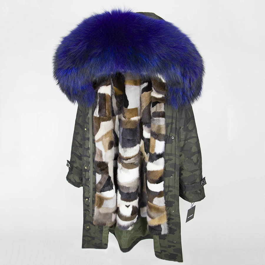 green Camouflage 7 OFTBUY пальто с натуральным мехом, зимняя куртка для женщин, удлиненная Камуфляжная парка, большой воротник из натурального меха енота, капюшон, подкладка из натурального меха норки - Цвет: green Camouflage 7