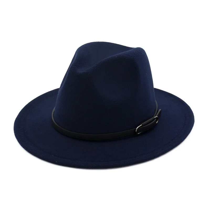 Navy Hats Мужская шерстяная фетровая шляпа с широкими полями, фетровые Кепки из Трилби, женская шляпа Chapeu Feminino, Женская джазовая церковная Панама, Крестный отец шляпы сомбреро - Цвет: Navy Hats