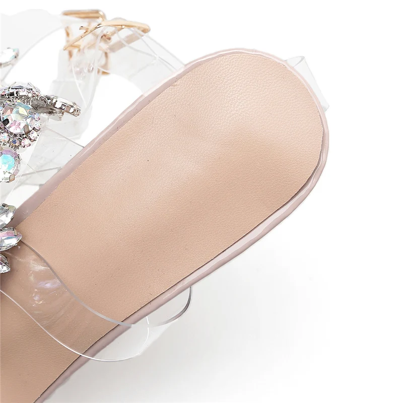 Женские сандалии со стразами на высоком каблуке 12 см прозрачные туфли лодочки из