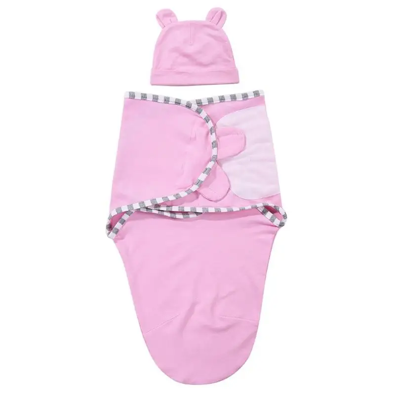 2pcs/set 0-3m Newborn Baby Cotton Cap Swaddle Wrap Soft Infant Hat Blanket Sleeping Bags Sleepsack Envelope Swaddling Bedding