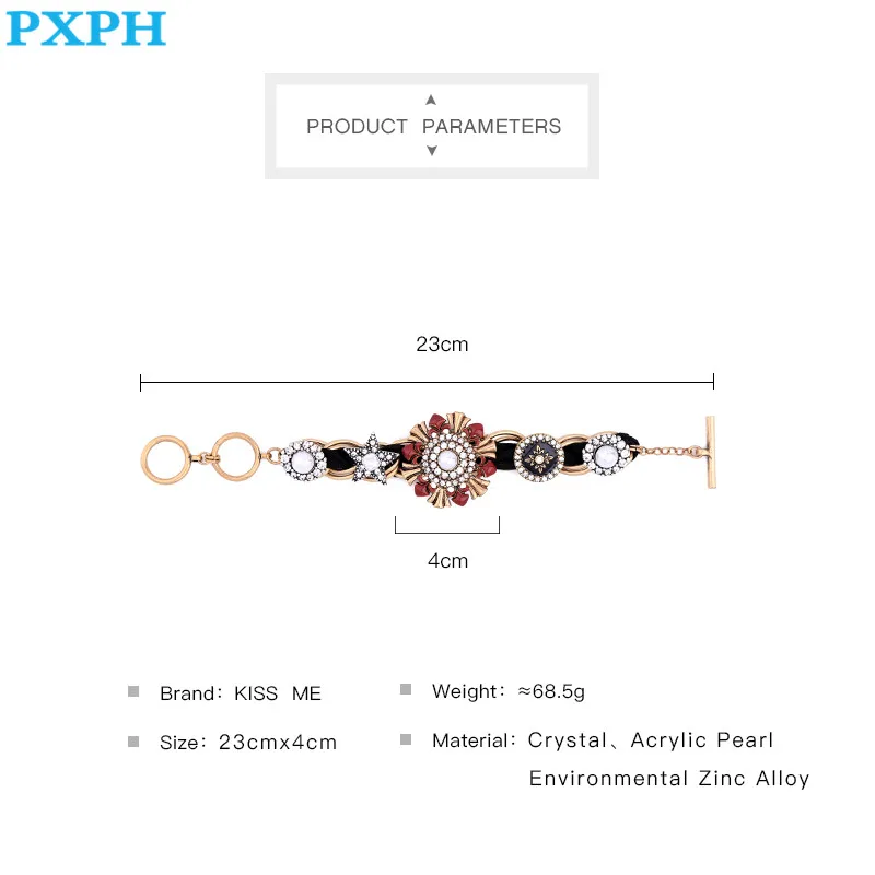 Винтаж Роскошные Имитация жемчуг Хрустальный цветок себе браслет для Для женщин