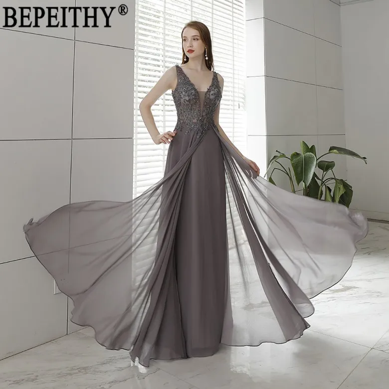 photo color BEPEITHY vestido de festa, дизайн, v-образный вырез, аппликация, бисер, Длинное Элегантное платье, вечерние платья - Цвет: photo color