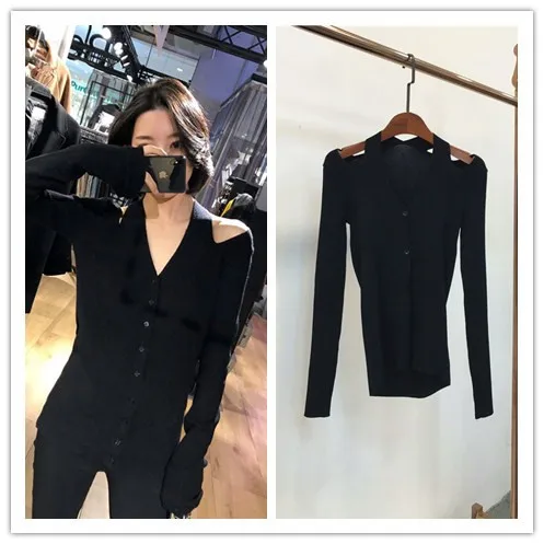 V-neck Off-shoulder knitted sweater women sexy Cardigans female |