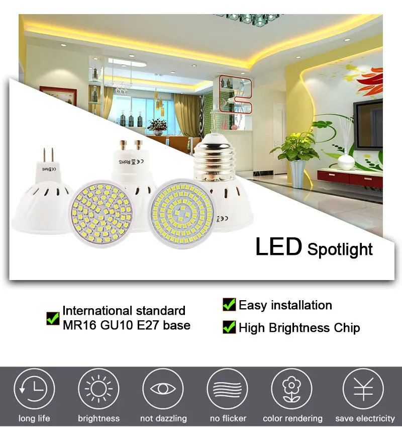 60/80 светодиодный s E27 Gu10 Mr16 DC 12V AC 110V 220V Светодиодный светильник Светодиодный точечный светильник 6W 8W GU10 Точечный светильник Лампада светодиодный лампы светильник ing фой