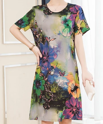 Платье женское шифоновое с цветочным принтом, дышащее свободное в национальном стиле, большие размеры 5xl, на лето