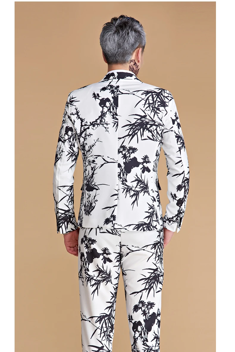Брендовый мужской костюм в китайском стиле с бамбуковым принтом комплект из 2