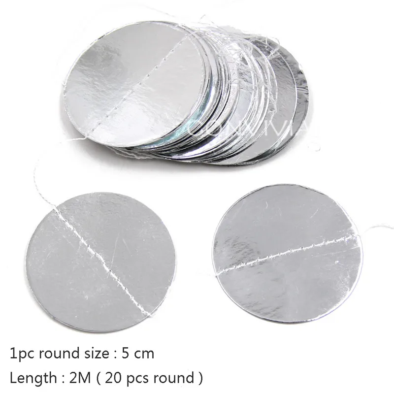 Foil Silver Round 1 комплект Золотая бумага звезда круглые гирлянды с баннерами 2 м день рождения цепочка баннер украшения занавеска Свадебная вечеринка Декор комнаты поставки - Цвет: Foil Silver Round