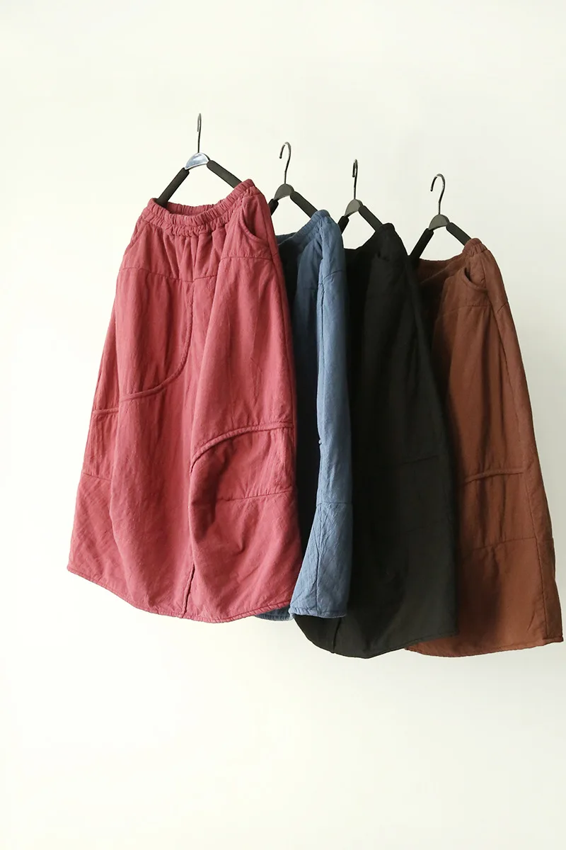 2016 Осенняя новая Толстая теплая хлопковая стеганая женская льняная юбка