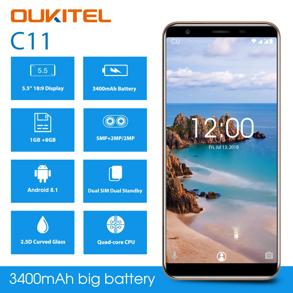 Оригинальный OUKITEL C11 3g смартфон 5 дюйма Android 8 1 мобильный телефон 4 ядра 1G