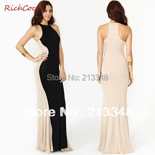 Бесплатная доставка 2016 anyfash Новое Модное Длинное платье в обтяжку цвет черный