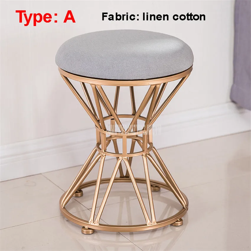 Light gray A type Круглый стул для макияжа, пуфик, мягкая подушка, Луи Мода, минималистичный Европейский стиль, железный арт, мебель для спальни - Цвет: Light gray A type