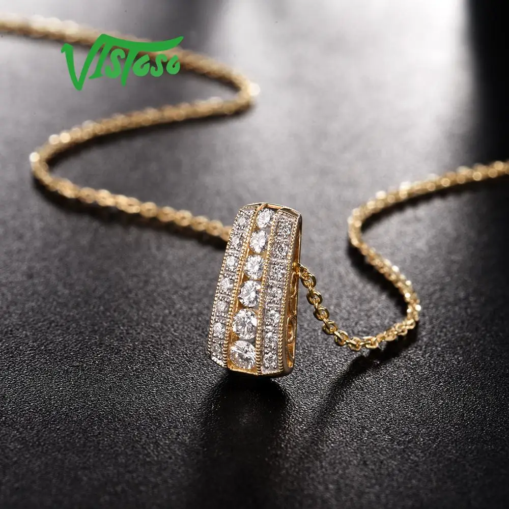 Женское золотое ожерелье VISTOSO серебряное с блестящим бриллиантом 9K 375 ювелирные