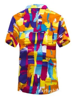 orange shirts Гавайская Рубашка мужская Мужские Случайные Рубашки С Коротким Рукавом Граффити Печати Социальной Плед Блузка Мужчины Полиэстер Пляж Необычные Цветочные Бренд - Цвет: orange shirts