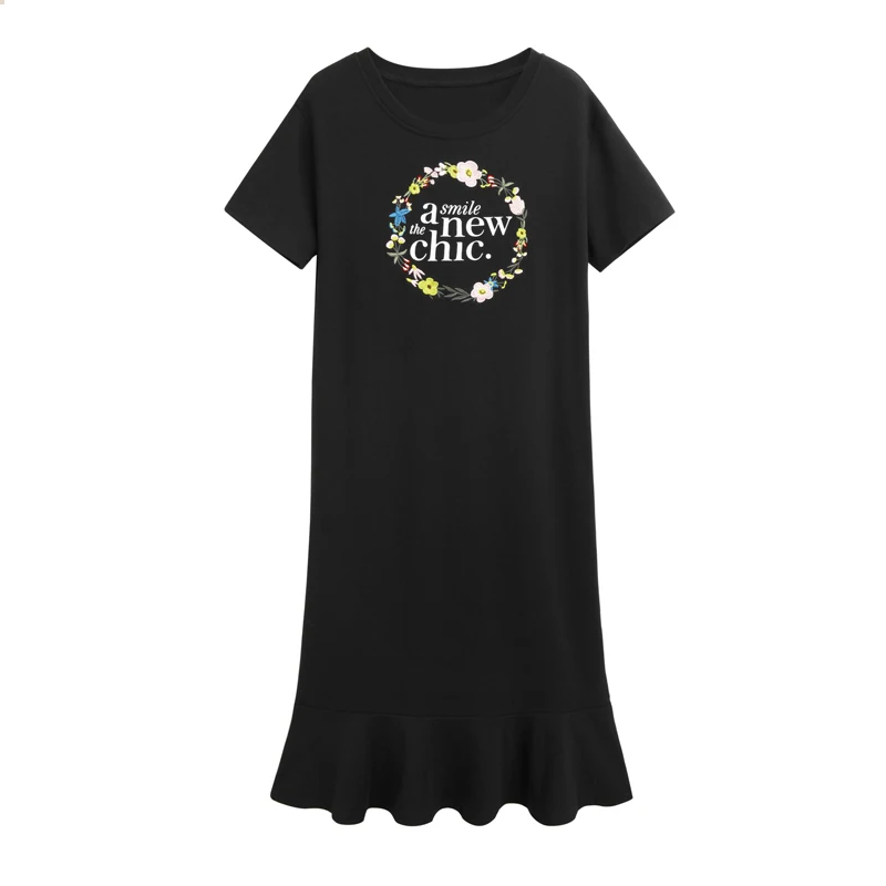 Women Shirt Dress Short Sleeve Elegant Cotton Casual Korean Long Midi Dresses Ruffles Floral Female Leisure Loose Clothes Tops | Женская