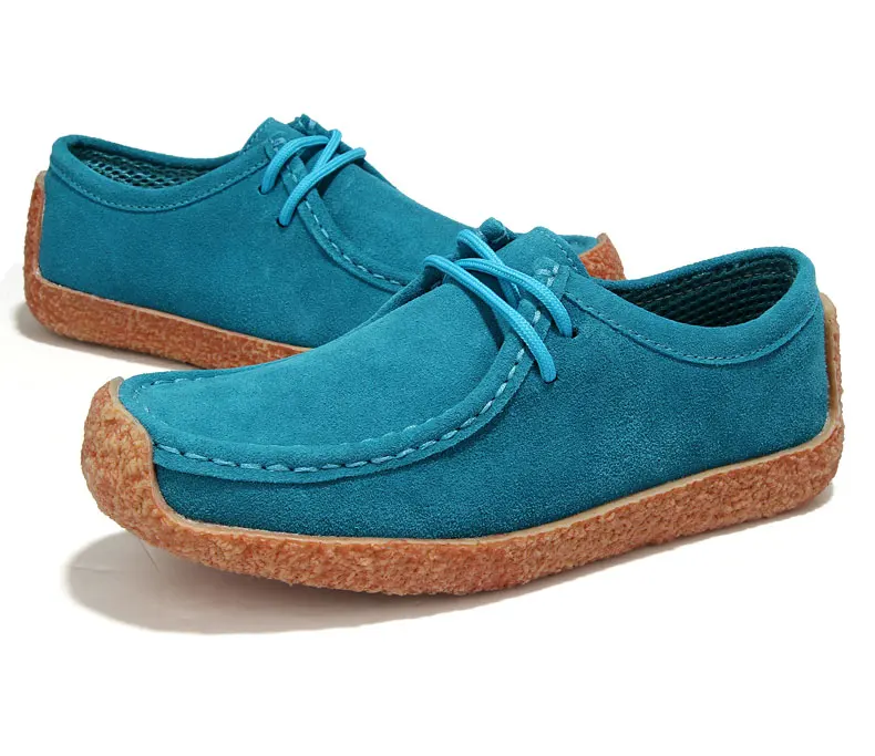 Lace up Blue WeiDeng/повседневные женские лоферы из натуральной кожи ярких цветов на плоской подошве с мехом; мягкие теплые тапки для дома помещений; нескользящая обувь на шнуровке - Цвет: Lace up Blue