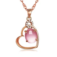 lukeni exquisite zircon pink heart girl pendant necklace jewelry women trendy silver 925 clavicle necklace for girl lady bijou
