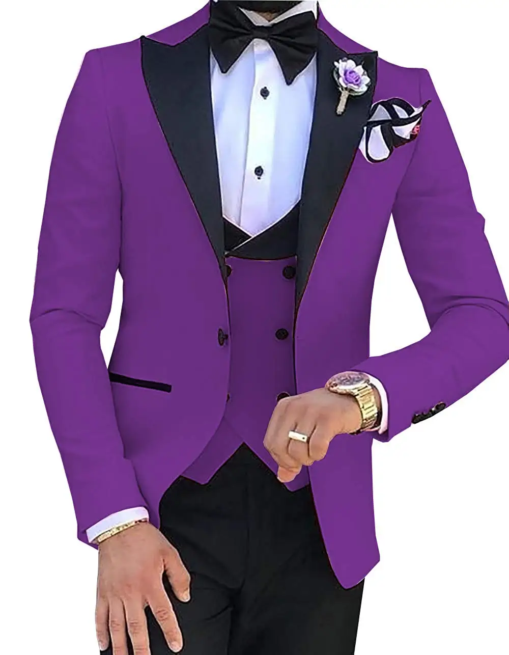 Purple TPSAADE мужские костюмы из 3 предметов для мужчин на заказ Terno Тонкий Свадебный Мужской костюм для жениха Masculino(пиджак+ брюки+ жилет+ галстук-бабочка - Цвет: Purple
