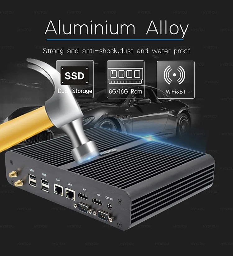 Hystou промышленный мини i5 5200U Dual Com 2 lan Портативный Безвентиляторный Компьютер Intel Core I7 5500U Linux Ubuntu Настольный I3 5005U