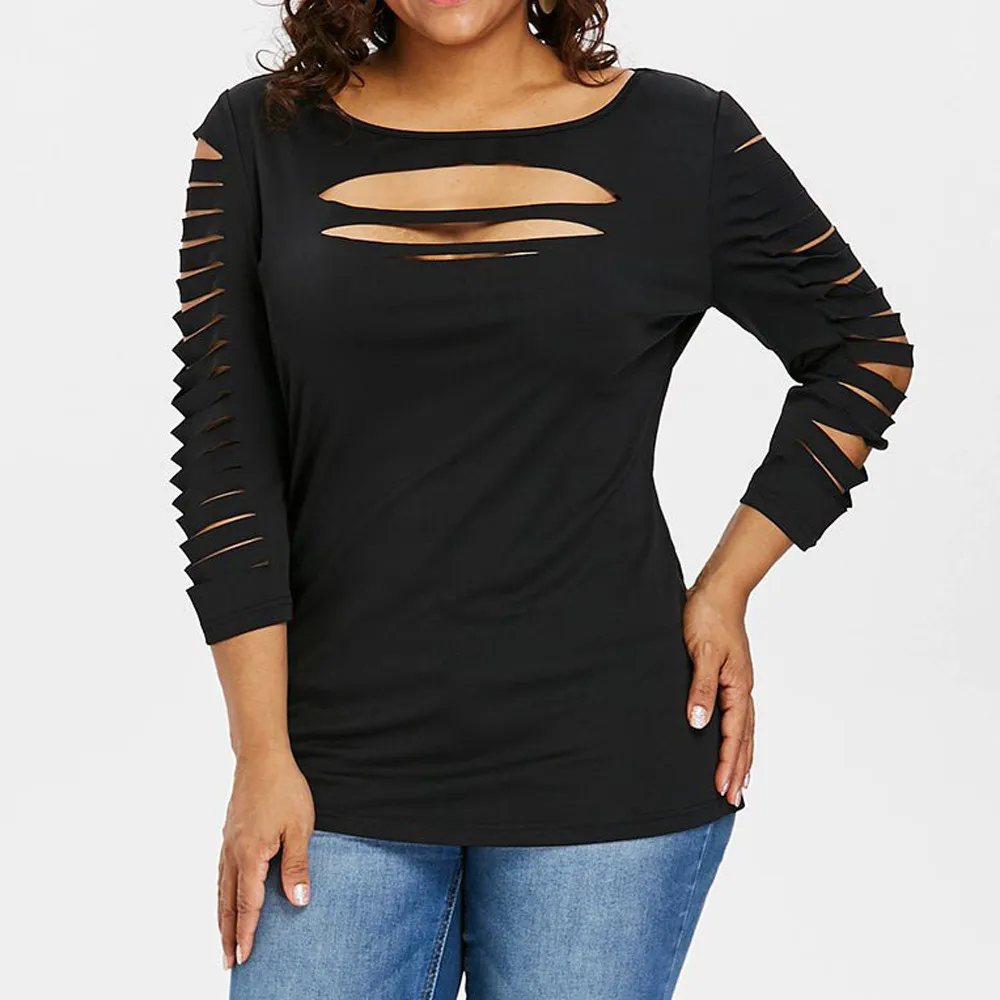 Женская футболка с дырками JAYCOSIN Повседневная Свободная Однотонная большого