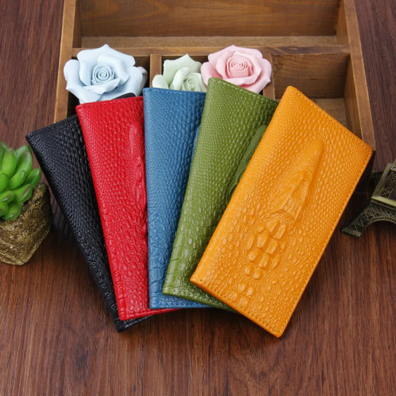 Женский кошелек из натуральной кожи с крокодиловым узором длинный винтажный