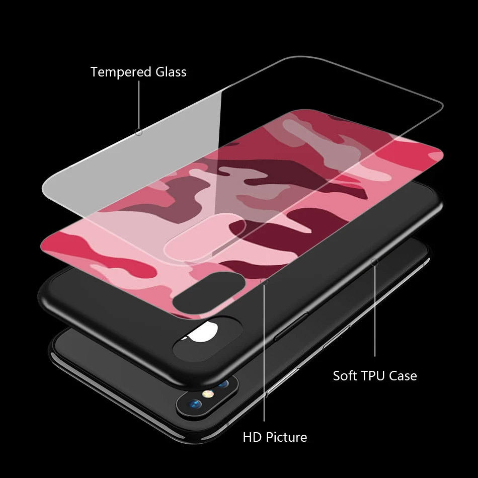 Lavaza Army Green Camouflage Tempered glass TPU Case for iPhone XS Max XR X 8 7 6 6S Plus 5 5S SE | Мобильные телефоны и