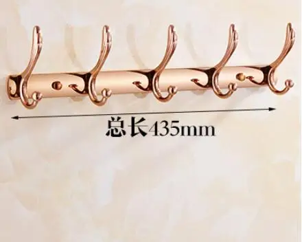 5 hooks rose gold Настенная Золотая/хромированная/Розовая Золотая одежда шляпа крючок ряд винтажный крючок для одежды для ванной комнаты Набор оборудования для ванной вешалка для кухни - Цвет: 5 hooks rose gold
