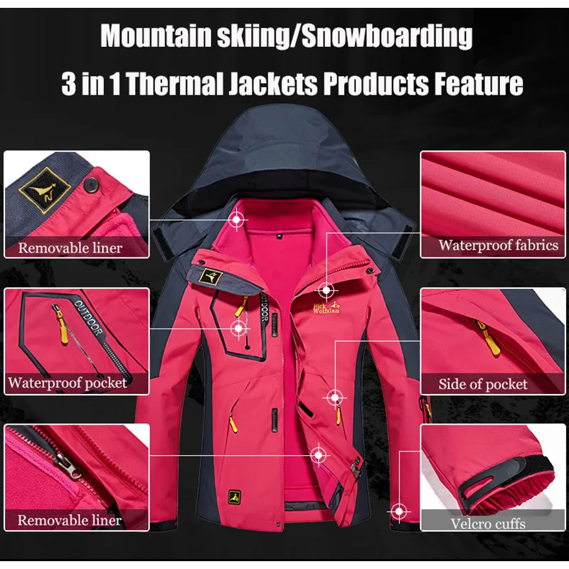 Женские лыжные костюмы 3 в 1 для зимнего сезона 30 градусов лыжная куртка и штаны